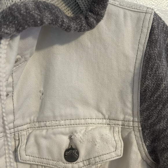 Free People White Denim Hoodie Jacket w/Gray Sleeves size S - Picture 5 of 16